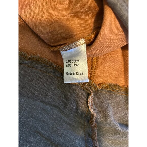 Peacock Ways Linen Blend Tunic Dress Orange Boho Artsy Asymmetrical Hem Embroide - Picture 8 of 14